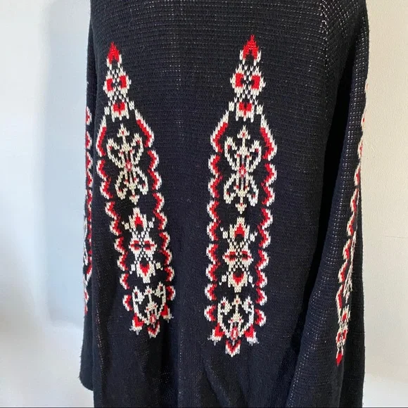 Vintage 70’s Fair Isle Poncho Cape Sturbridge By Roosevelt Black Red Knit Womens - Picture 7 of 11
